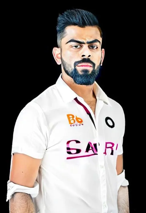 Prompt: Professional portrait photography of 
virat kolhi in  hair, Sharp Suit, Intense Man with Anger Issues. Scar on Face. In black suit.