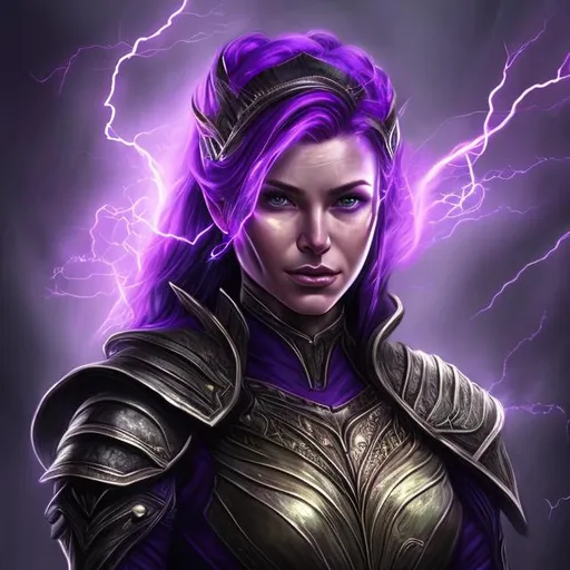 Prompt: purple portrait female princess, purple lightning background elder scrolls art