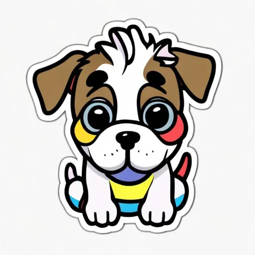 Prompt: stizu puppy in a cartoonish style for a sticker logo vibrant colors  white background
