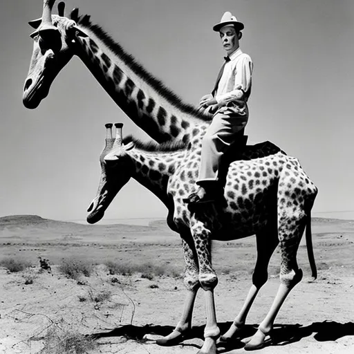 Prompt: Buster keaton riding girafe
