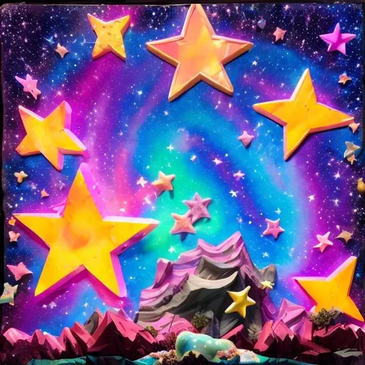 Prompt: Shooting star diorama in the style of Lisa frank 