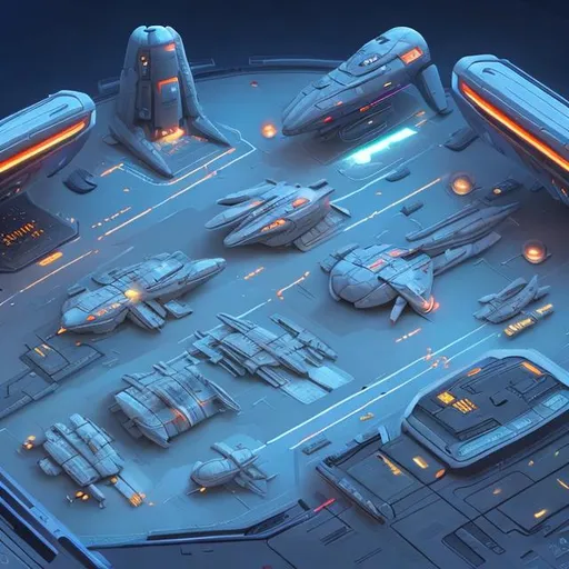 Prompt: Futuristic military complex with spaceport environment, background art, pristine concept art, small, medium and large design elements, late night, in the style of Ralph McQuarrie, flat 2d illustration