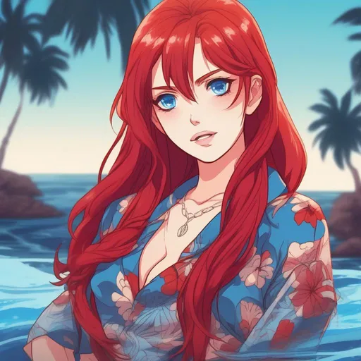 anime girl on beach in Hawaii