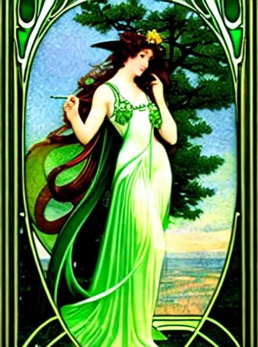 Prompt: (Green fairy) art nouveau 