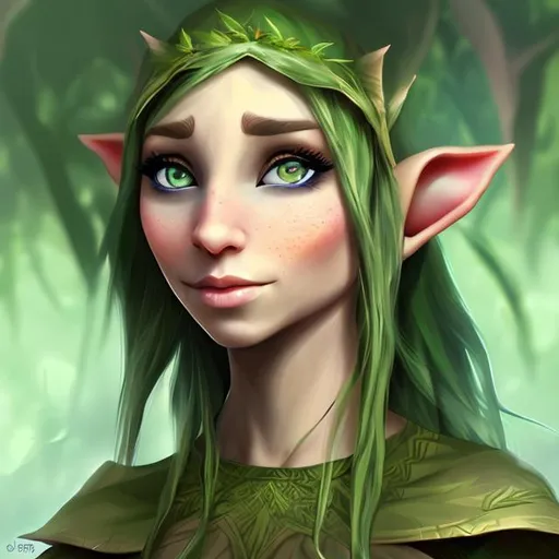 portrait of a female elf wearing a hemp shirt the elf has cyan eyes and cyan hair digital art