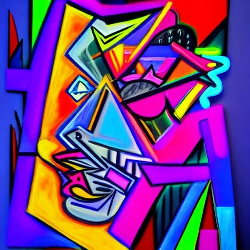 Prompt: abstract, gamer, neon, chill,picasso style