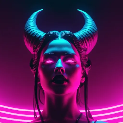 Prompt: demon, hell, demonic, gothic, vaporwave, retro, neon, aesthetic, liminal, high quality, high definition, beautiful, dramatic lighting