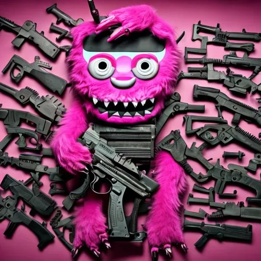 Prompt: pink monster made of guns