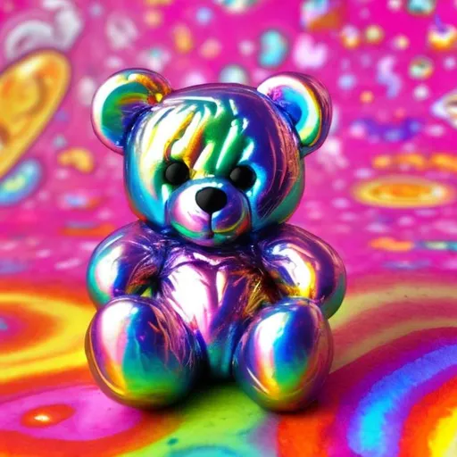 Prompt: Miniature teddy bear in the style of Lisa frank