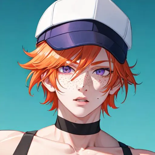 Prompt: Erikku male (short ginger hair, freckles, right eye blue left eye purple) muscular, UHD, 8K, Highly detailed, insane detail, best quality, high quality. wearing a sideways baseball cap, holding money