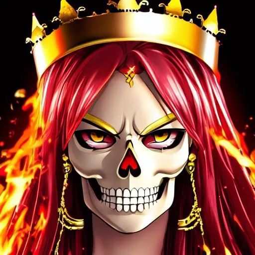 Prompt: Flaming skull wearing a crown anime style