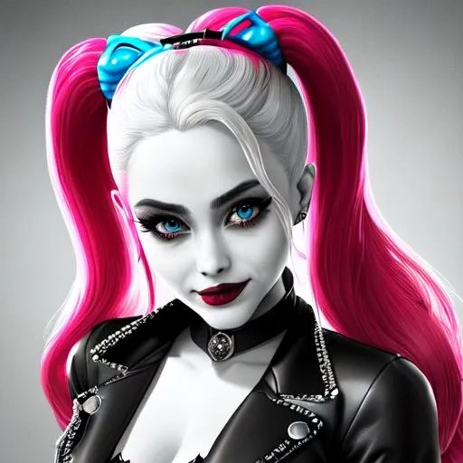 Prompt: (((masterpiece))), ((best quality)), hyper quality, refined rendering, extremely detailed CG unity 8k wallpaper, highly detailed, (super fine illustration), highres, (ultra-detailed), detailed face, perfect face, DC COMIC HARLEY QUINN, (extremely delicate and beautiful), stunning art, best aesthetic, twitter artist, amazing, high resolution, fine fabric emphasis, UHD, 