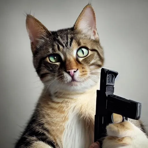 Prompt: cat holding gun