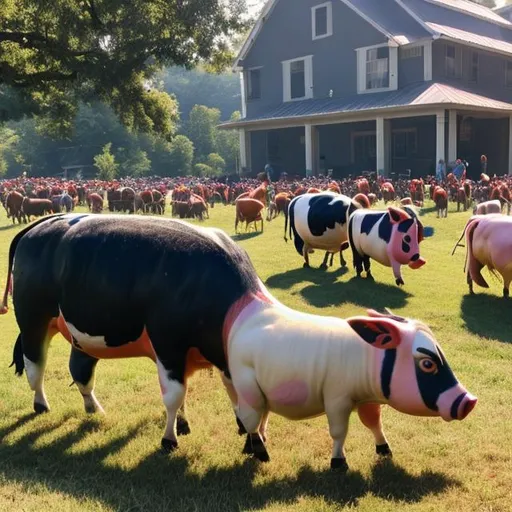 Prompt: Labor Day marching farm animals