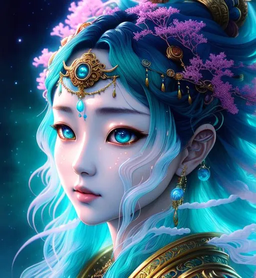 Prompt: bust painting of water spirit, an intricate and hyperdetailed matte painting by yoshitaka amano,  fantasy art, movie poster, celestial, vaporwave, symmetrical face, accurate anatomy, ethereal, sunshine rays filmic holographic digital illustration concept art pixiv  volumetric lighting 8k  cel-shaded