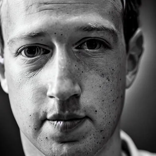 Prompt: Photo Realistic 70mm portrait of easily recognizable face ((Mark Zuckerberg)) making the most anxious face expression possible, unsettling, uncomfortable, studio lighting, big eyes, detailed eyes, anxiety, evil, bizarre, meth, crackhead, intoxicated, anorexic, unhealthy, Florida man, mugshot, criminal