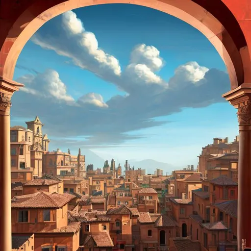 Prompt: ,Environment = Looking through Archway, Looking through Arch, Street in Foreground, Layered City, 16th Century Structures, Villa Style Architecture, Angles Roof, Red Roof, Stone Architecture, Towering Structures :: Scene = Lone Character Stands Looking At City, Mid-Day Sky in Background :: Angle = Framed Perspective, Diminishing Scale Perspective, Focus on Right Side of Canvas :: Sky Colors = Sky-Blue, Dark-Dky-Blue, Blue :: Building Colors = Muted Colors, Dusty-Pink, Red, Light-Brown, Gray, Dark-Gray, Pink, Blue, Light-Blue, Black, Green, Light Green :: Season/Weather = Spring, Cloudy, Cirrus Clouds :: Style = Anime, Studio Ghibli, Brush Strokes, Paint Splotches, Speedpainting, Photobash, Matte Painting, Painted in the style of Ismail Inceoglu, Krenz Cushart, lan McQue, Ilya Kuvshinov, and CloverWorks :: Red::0.1 Pink::0.2 Blue::0.4 White::0.2 Gray::0.3 Green::0.45 :: --ar 4:5 --uplight --no blur, long anatomy --stop 90 --quality 0.5 --stylize 3000 heavy brushstrokes, textured paint, impasto paint, intricate, cinematic lighting, oil painting, dramatic, 8k, trending on artstation, painting by Vittorio Matteo Corcos and Albert Lynch and Tom Roberts, Dreamy, stunning, by Jessica rossier, van Gogh, Thomas Wells Schaller, Enki Bilal, Harry Clark, James jean and Jean Baptiste monge. Extremely detailed and high definition. glossy shimmer. God's Ray. Beautifully lit.

