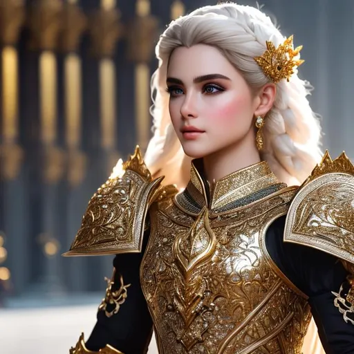 Prompt: create hig quality photograph of  beautiful  female  princes with white armor, extremely detailed face, extremely detailed environment, extremely detailed background, intricate, extremely detailed skin, natural colors , professionally color graded, photorealism, 8k, realistic, moody lighting, ambience lighting