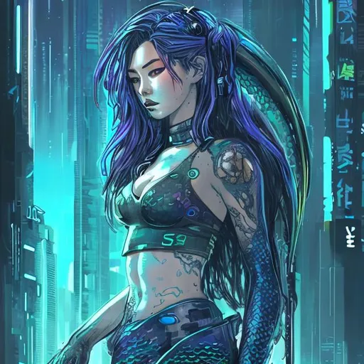 Prompt: cyberpunk mermaid loose sketch in the style of kim jung ji 


