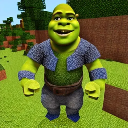 Prompt: Shrek in Minecraft