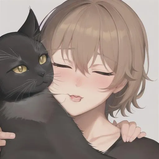 Prompt: lovely cat kissing to boy