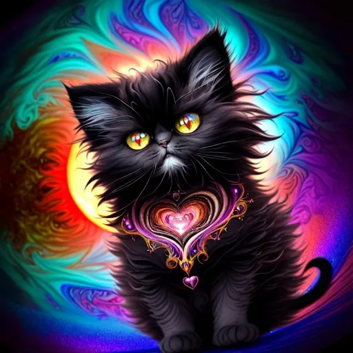 Prompt: Beautiful, Epic, Amazing, dark swirl, 3D, HD, Mandelbrot Julia Fractal ink, (Beautiful {furry!!! Persian Cat}kitten and happy face with {heart-shaped Sunset}), freeform psychedelic chaos ultra HD, digital painting,  oceanic background, uber detailed, 64k, high quality, sharp focus, studio photo, intricate details, highly detailed --s98500