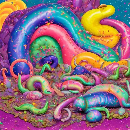 Prompt:  slug diorama in the style of Lisa frank