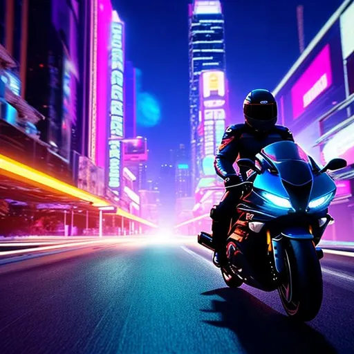 Prompt: william shatner captain kirk riding a yamaha r1 motorcycle through city streets at night, synthwave style, unreal engine