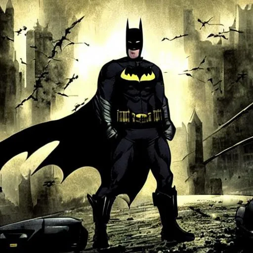 Prompt: Batman in dark post-apocalyptic Gotham city