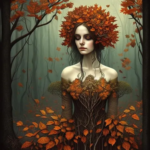 Prompt: "autumn forest, black leaves, detailed, intricate, surreal, christian schloe art"