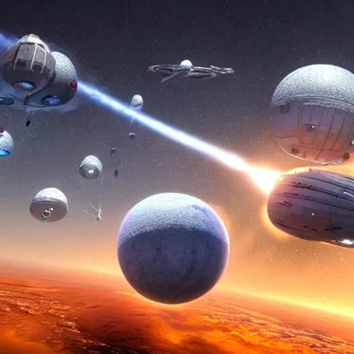Prompt: 3d ultra realistc render of an alian spaceship fleet attacking the earth