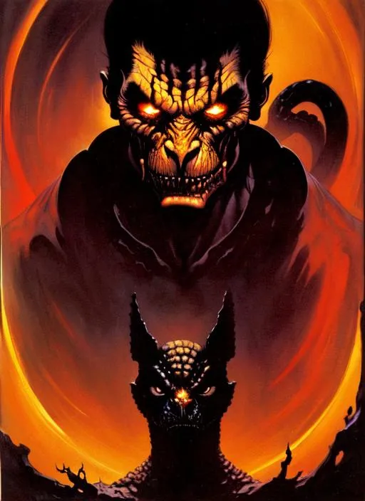 Prompt: special light ambient, color scheme dark, oil painting by Frank Frazetta and  greg rutkowski  of front of male middle aged, handsome, reptilian yuan ti sorcerer with short, slick back hair, pale white skin, scaly, joker like scars, serpent mouth and serpent fangs,  vertical pupils, yellow eyes, square jaw, black and red ornate rober, imp familiar perched on the shoulder, flame in hands, in hellish medieval background, D&D setting,  perfect composition, hyperrealistic, super detailed, 8k, high quality, trending art, trending on artstation, sharp focus, studio photo, intricate details, highly detailed,

