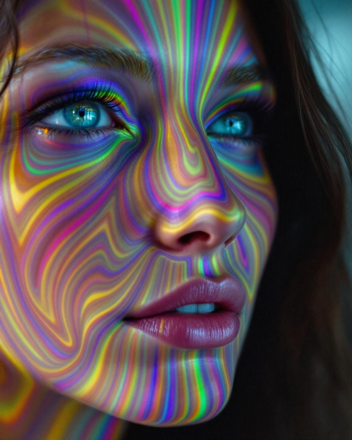 Her face is a holographic projection from a higher-d...