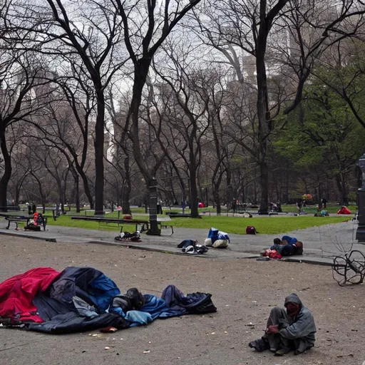 Prompt: homeless in new york central park