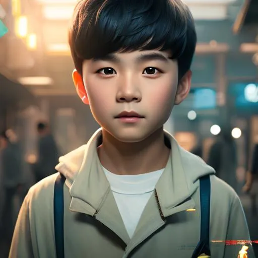 Prompt: panoramic photo school, movie poster, full body portrait of a 12 years old boy spanish inside school, pigtails haircut, artstation, dim lights, smooth, photorealistic, 4k, art by wlop and huang guangjian and ruan jia
