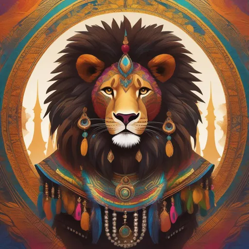 Prompt: a furry lion assassin with African-American features, Psychedelic Ornaments. From Assassin's Creed