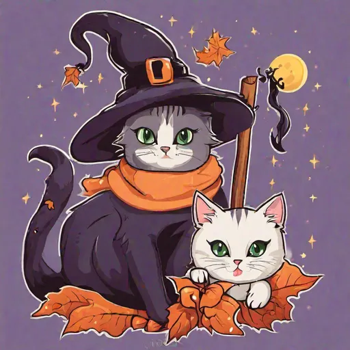 Prompt: Cute witch cat clipart