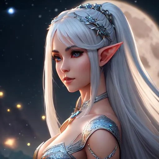 Portrait of a Beautiful Female elf with silver hair... | OpenArt