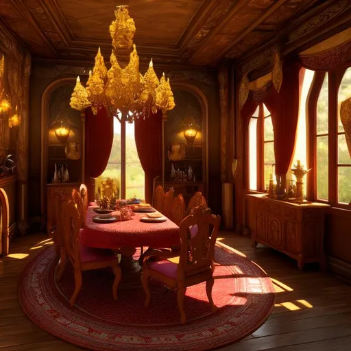 Prompt: fantasy, dining room interior, UHD, HD, 8K, 