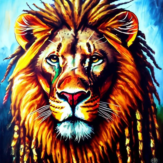 Majestic African lion with dreaded rasta, oil painti... | OpenArt