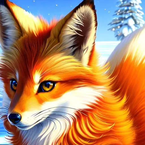 Prompt: 8k, UHD, masterpiece, best quality, artstation, hyperrealistic, perfect composition, acrylic on canvas, Portrait of a {beautiful Vulpix vixen}, {canine quadruped}, perfectly groomed, dreamy innocent amber eyes, intricately detailed vibrant bright yellow-white fur, pointy brown ears, curious bashful smile, melodic, frozen lake, snowy field, winter wonderland, {snow falling from sky}, six bushy gold tails curled at the tip, fluffy white neck ruff, golden fur highlights, studio lighting, full body focus, intricately detailed fur, sharp expressive detailed eyes, highly detailed face, detailed brush strokes, detailed pastel clouds, insanely beautiful, symmetric, sharp focus, unreal engine, high octane render, intricately detailed mouth and teeth, by Yuino Chiri