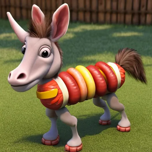 Prompt: realistic hotdog donkey