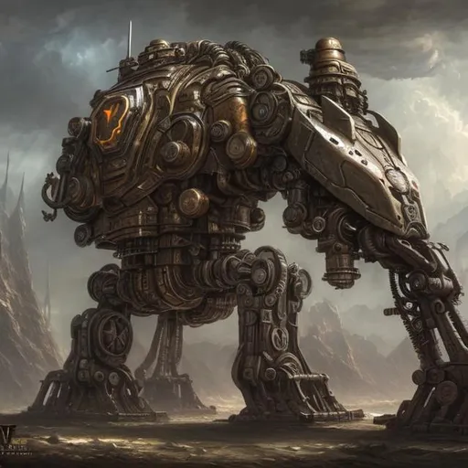 Prompt: Biological mechanical war machine, fantasy art style, dystopian, painting