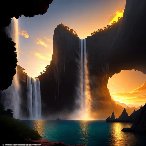 Prompt: 3D, HD, Ominous, Epic, Cinematic, ultra-high quality, ultra-realistic, [{western}dragon white ivory], sunset, expansive magical waterfall background -- s 98550, ultra detailed full body artistic photography, shadows, ultra-sharp focus, ominous, matte painting movie poster, golden ratio, epic, intricate