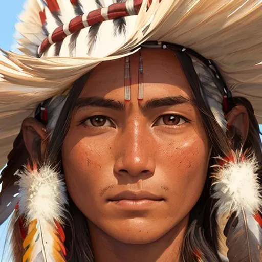 Prompt: american native, beautiful, closeup of the face, brownbackground
