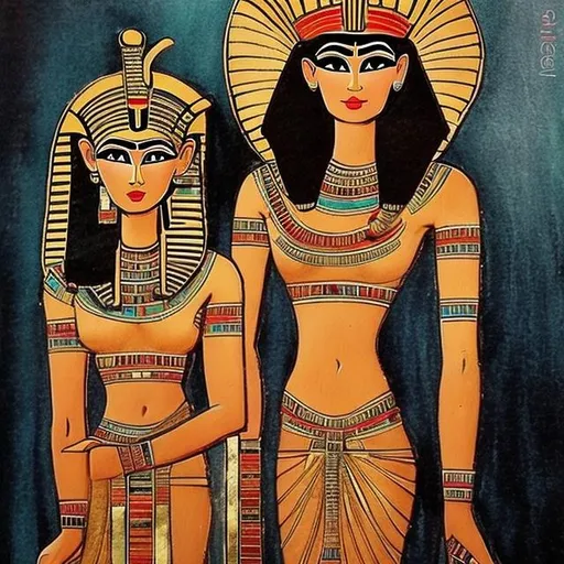 Prompt: create an ancient art of Egyptian women like a painting