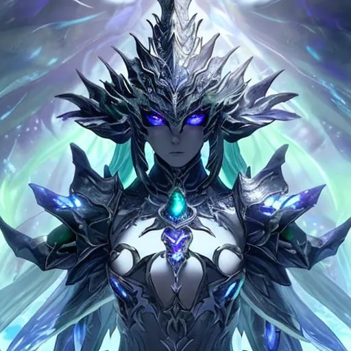 Prompt: "I have arisen," proclaims Cthleno, as it emerges from the depths with an aura of ancient mystery. This enigmatic dragoon seems to hold secrets that transcend mortal comprehension, hidden within its deep and unfathomable eyes. Its armored skin, scaled to perfection, shimmers in a dark sapphire hue, with hints of molded green and dark purple. One eye bears a deep, dark green color, while the other is a profound, dark blue, both imbued with traces of mystical purple. Yet, what truly captivates is the presence of a third eye, wide and mysterious, blinking from its centered chest. Cthleno's face, while beautiful, defies traditional concepts of human features, leaving one pondering the nature of this extraordinary being. Its arrival heralds the manifestation of the unknown and unknowable, adding an air of profound intrigue to the Telkrest Dragoons. 
