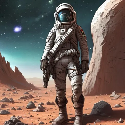 Prompt: a space soldier on planet Mars