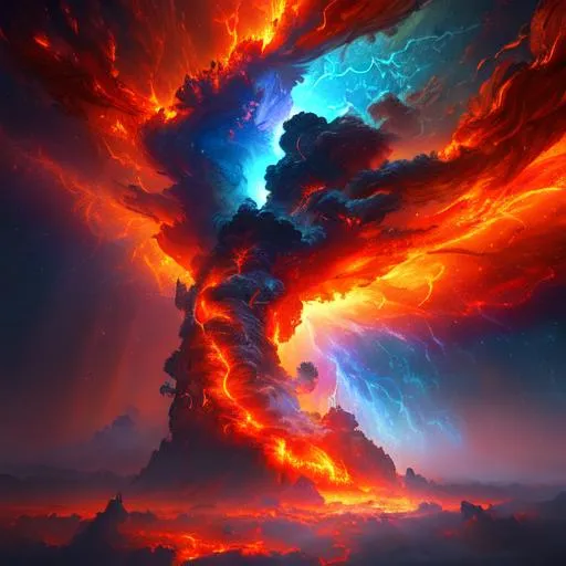 Prompt: Tornadic morning sunrays nebula beautiful elaborate hyperdetailed meticulous magnificent intricate firey flickering light liminal space elemental detailed matte painting, deep color, fantastical, intricate detail, splash screen, complementary colors, fantasy concept art, 8k resolution trending on Artstation Unreal Engine 5