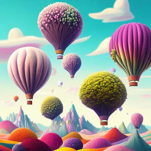Prompt: "Imagine a whimsical world where gravity is a gentle breeze, and trees float in the sky like giant, colorful balloons. Create an illustration that transports us to this gravity-defying realm, showcasing the surreal landscape, vibrant flora, and playful creatures that call this fantastical world home. Let your imagination soar and bring this gravity-bending world to life with your artistic vision!"